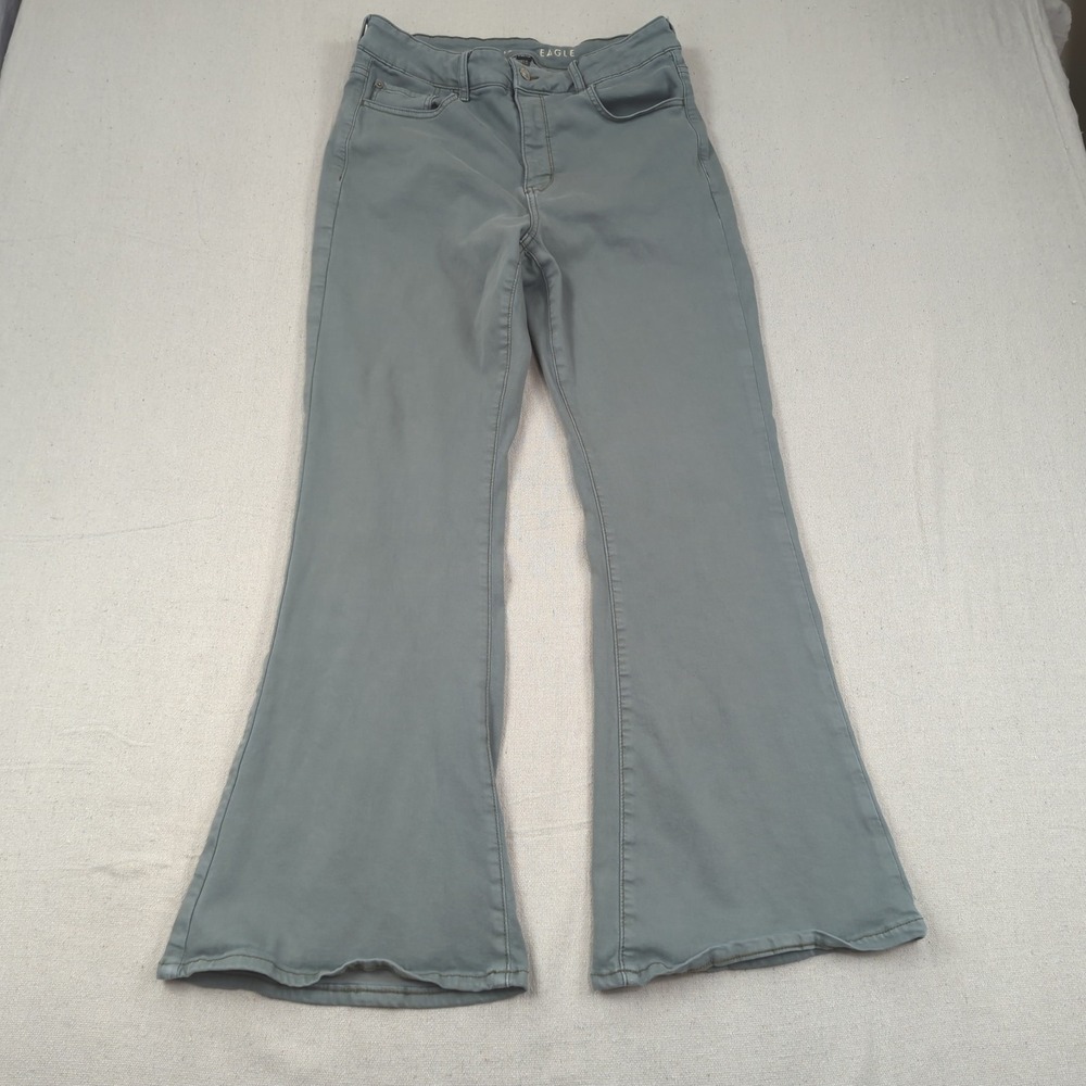 American Eagle Pants Womens 10 Gray Short Super High Rise Flare Hippie Boho